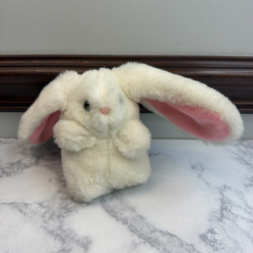 Vintage RUSS Caress Soft Pets LI'L PUFF 4" White BUNNY Rabbit PLUSH Animal
